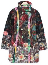 DESIGUAL Natalia WomenS Black Wool Coat EU38 Mid-Length Embroidered Double *