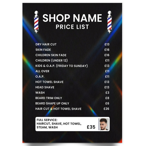 Barber shop price - price, list