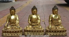 17" China Bronze Gilt Sakyamuni Shakyamuni Amitabha Sanbao Buddha Statue Set