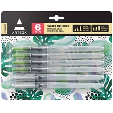 Water Brush Pen, 6-Piece Set, Fine, Medium & Broad Tips, Refillable Self-Mois...