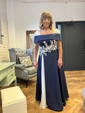 John Charles Mother of the Bride Dress, Size 14; Navy With White Pleat