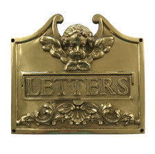 Cast Brass Angel Mail Slot Front Door Plate Letters Heavy 10.5" x 9.5" Letterbox
