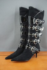 Jeffrey Campbell Boots Womens 10 US Black Suede Buckle Knee High Pointed Toe