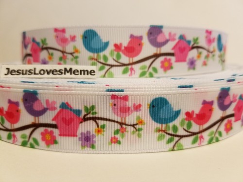 Grosgrain ribbon blue birds - ribbon,