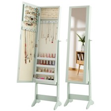 COSTWAY Mirrored Jewelry Armoire Standing Jewelry Cabinet-Green