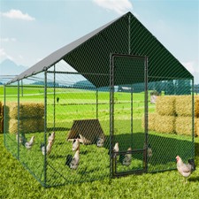 Walk-in Chicken Run Coop Waterproof Covered Metal Hen House Poultry Cage Outdoor