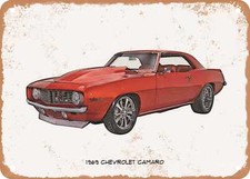 Classic Car Art - 1969 Chevrolet Camaro Pencil Sketch - Rusty Look Metal Sign 3