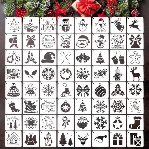Mwoot 64pcs christmas stencils - christmas,