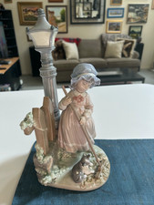 SUPERB RETIRED 12 7/8" Lladro #5286 FALL CLEAN UP GIRL CAT FIGURINE Glazed MINT