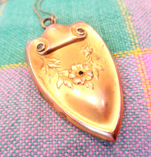 EXQUISITE ANTIQUE ART NOUVEAU GOLD FILL LARGE SHIELD LOCKET NECKLACE