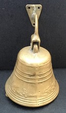 VINTAGE CAST BRASS WALL MOUNTED HANGING SCHOOL DINNER SHIPS BELL ORIGINAL PATINA