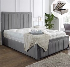 NEW OTTOMAN STORAGE PANEL PLUSH VELVET UPHOLSTERED BED FRAME DOUBLE & KING SIZE