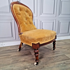 Antique Victorian Button Spoon Back Chair Fireside Carved Nursing Seat