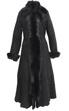 Ladies Black Full Length Sheepskin Coat Toscana Shearling Merino Leather Trench