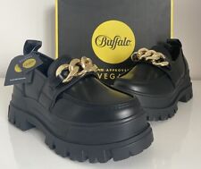Buffalo Aspha Loafer Shoes Chain Black Gold Vegan Nappa Size 4,5UK Vegan Comfort