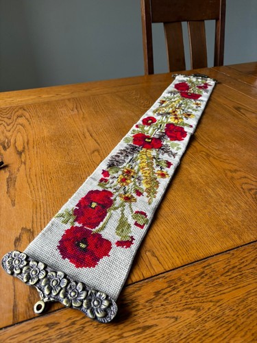 Vintage needlepoint bell - bell, pull