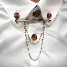 Lapel Clip Bar Collar Double Chain 6cm Clip Clasp Bar Silver Chain Suit Unisex