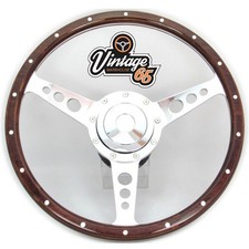 14" Steering Wheel Semi Dished Riveted Dark Wood Rim Fits Daimler 250 Jag E Type