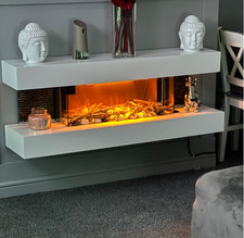 Modern Glass Electric Fireplace Wall Mounted Heater Led Fire Flame Suite Mantel