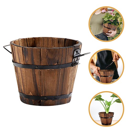 Wooden barrel planter - wooden,