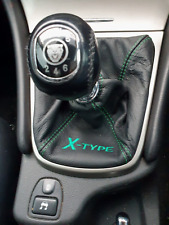 Gear Stick Gaiter For Jaguar X-Type 2001-2009 Black Leather Green Embroidery