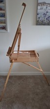 Vintage French Art Easel Tripod Stand with Paints (Folds Down to Carry Case)