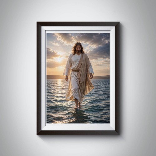 Jesus walking water wall - jesus,