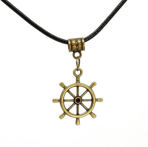 Bronze ships wheel pendant - bronze, on