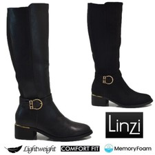 LADIES FAUX LEATHER ZIP STRETCH CALF RIDING FASHION MID HEEL BUCKLE BOOTS SIZE