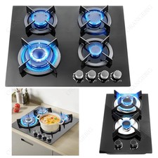 Gas Hob 2/4 Burners Black Glass Built in Gas Cooktop Cast Iron Support NG/LPG UK