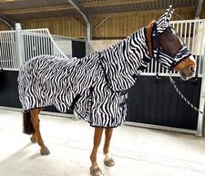 Zebra Print Fly Mesh Rug for Horse Pony Shetland - Lightweight Full Neck Combo