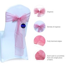 100 Dusty Pink Organza Chair Sashes Bows for Wedding Engagement Party Decoration