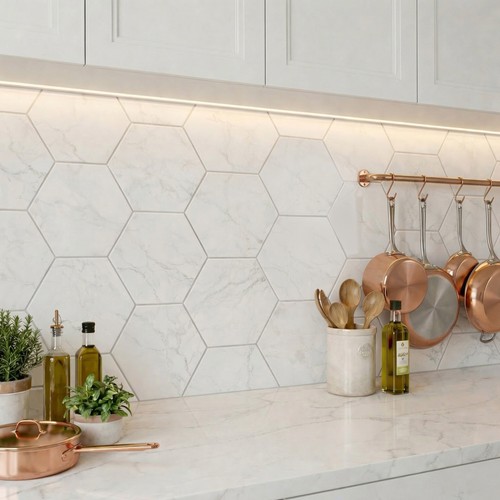 White marble hexagon porcelain - hexagon,