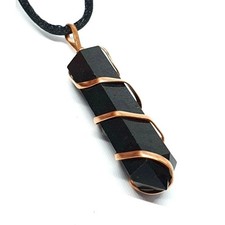 Black Tourmaline Pendant Copper Wire Necklace EMF Gemstone Protection Jewellery