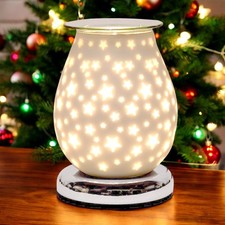 Wax Oil Warmer Aroma Lamp Burner Touch Control White Satin Glass Christmas Stars