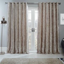 Sienna Crushed Velvet Pair of Fully Lined Eyelet Curtains Natural Champagne