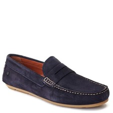 Base London Mens UK 8 Collins Navy Blue Suede Penny Loafer Driving Shoes Slip On