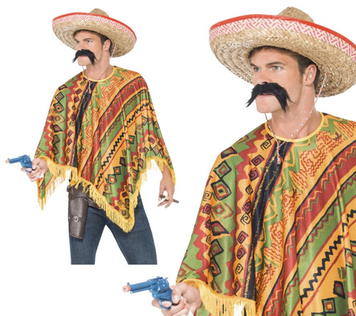 Poncho black moustache - black,