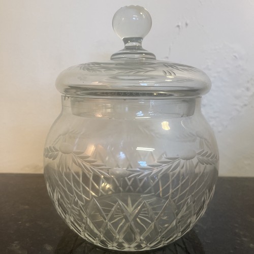Cut glass lidded biscuit - cut,