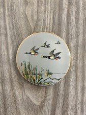 Vintage Stratton Brass & Enamel Powder Compact Mirror With Flying Ducks Design
