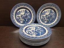 Churchill Blue Willow Plates England Vintage Dinner Salad Plates 24cm / 26cm