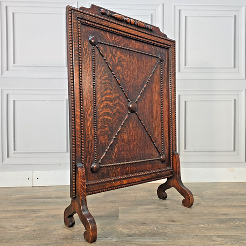 Antique oak fire screen - oak,