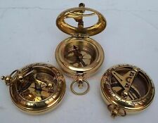 LOT OF 3 COLLECTIBLE VINTAGE MARITIME BRASS PUSH BUTTON SUNDIAL POCKET COMPASS 