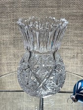American Brilliant Period Hand-Cut Crystal Trophy Vase, Sawtooth, Pinwheels 4.5"
