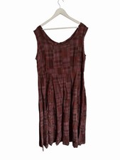 Ewa I Walla Dress Check Plaid Purple Midi Pinafore Button Back Lagen Cotton L 14