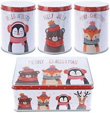 Set of 4 Christmas Storage Tin Cookie Sweet Cake Biscuit Xmas Novelty Gift Box