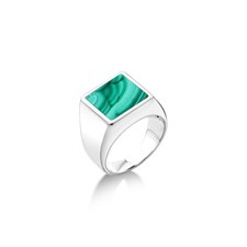 Malachite Gemstone 925 Solid Silver Handmade Signet Mens Rings Jewelry #201