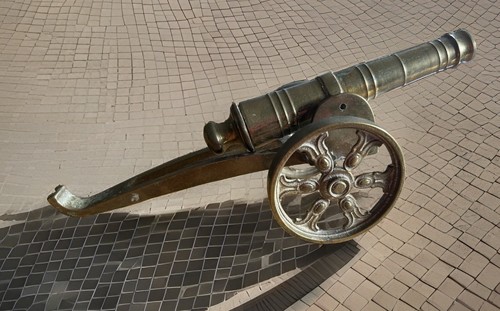Vintage brass military cannon - brass,