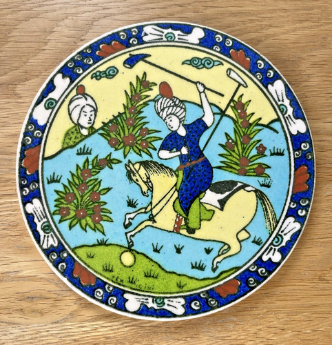 Antique hand painted tile - painted, big