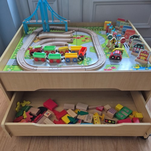 Wooden carousel train table - train,